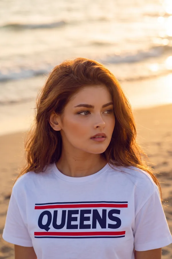 The same person on a golden-hour beach
